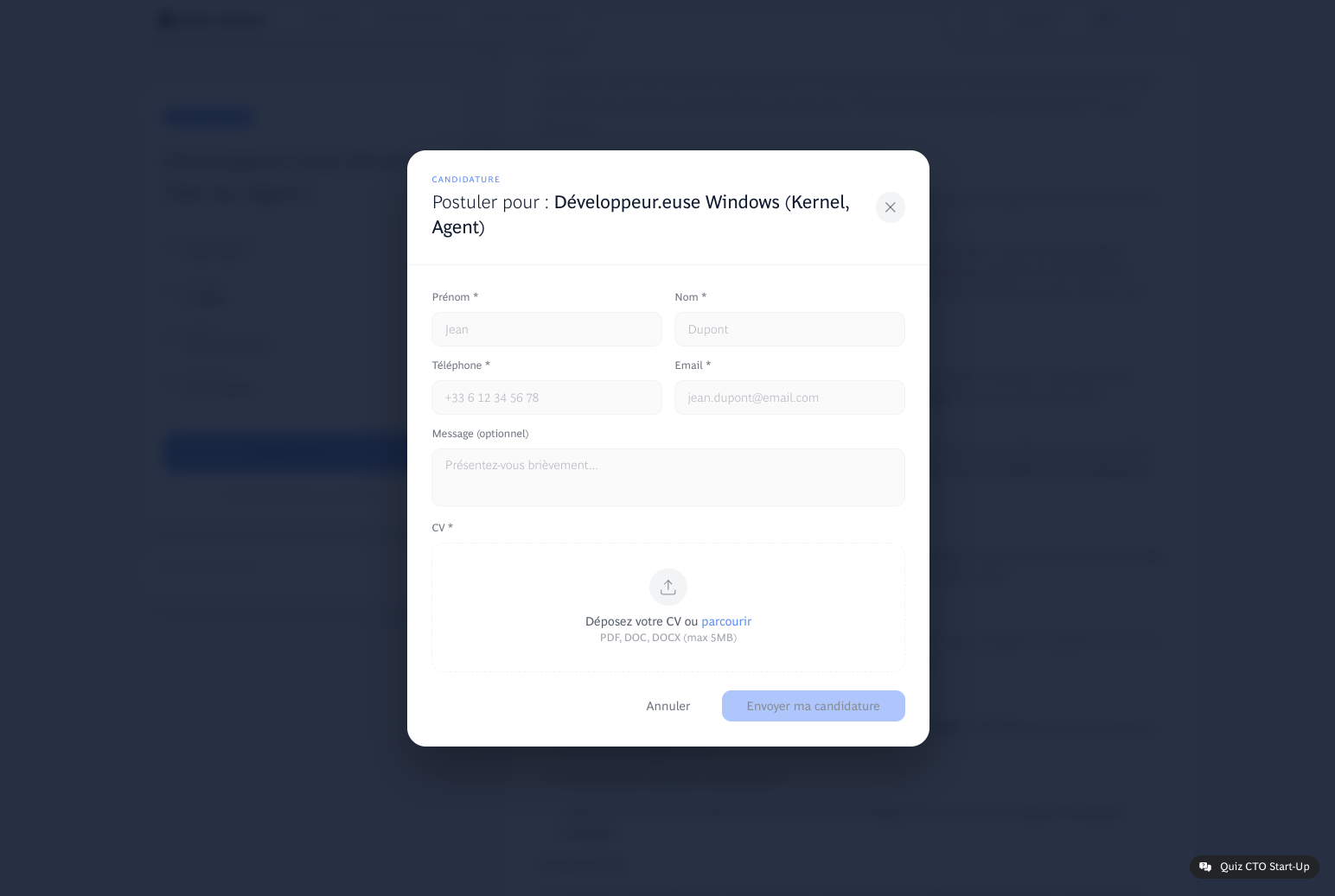 Processus de candidature Aston Robinson