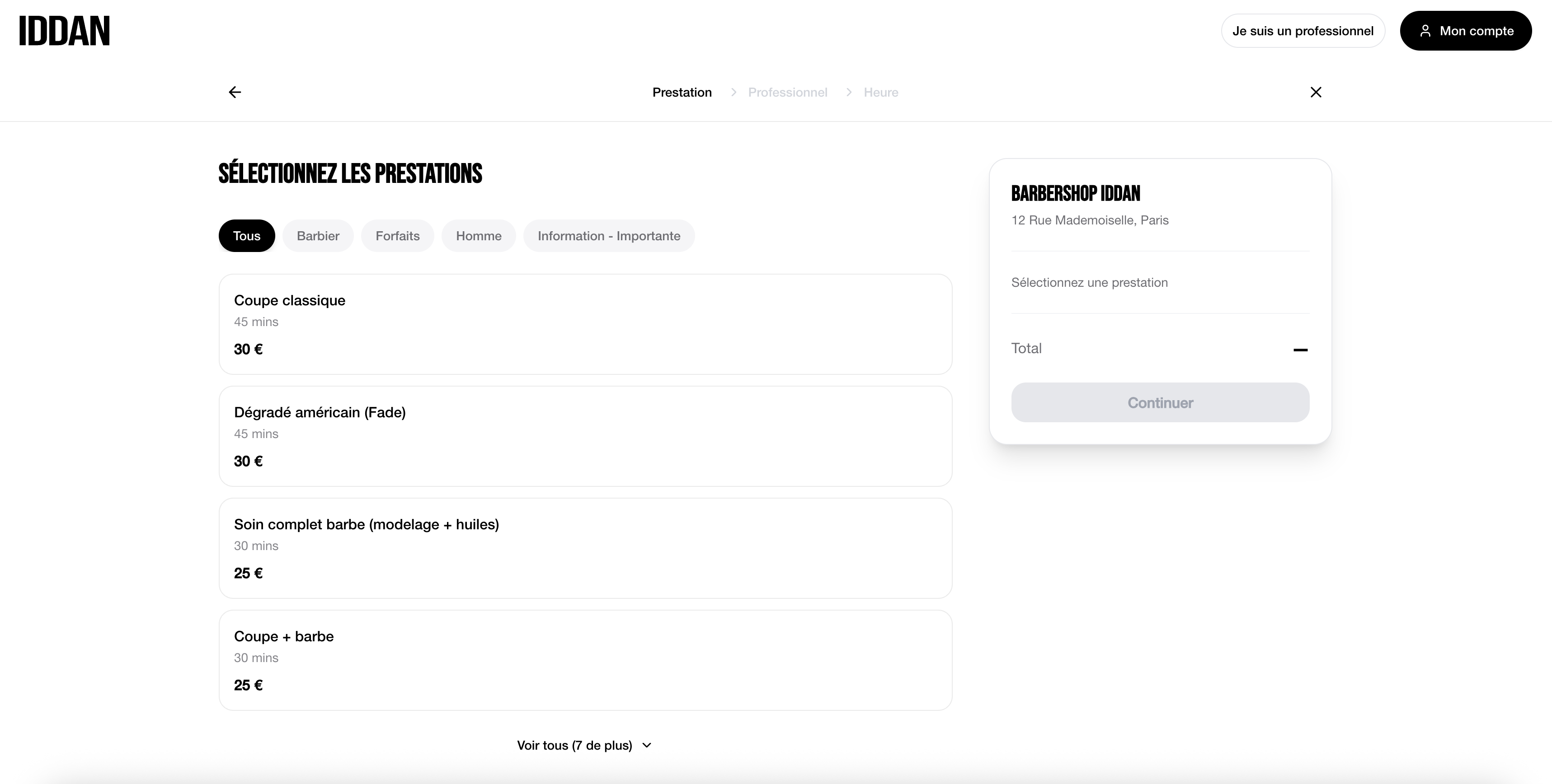 Interface IDDAN réservation